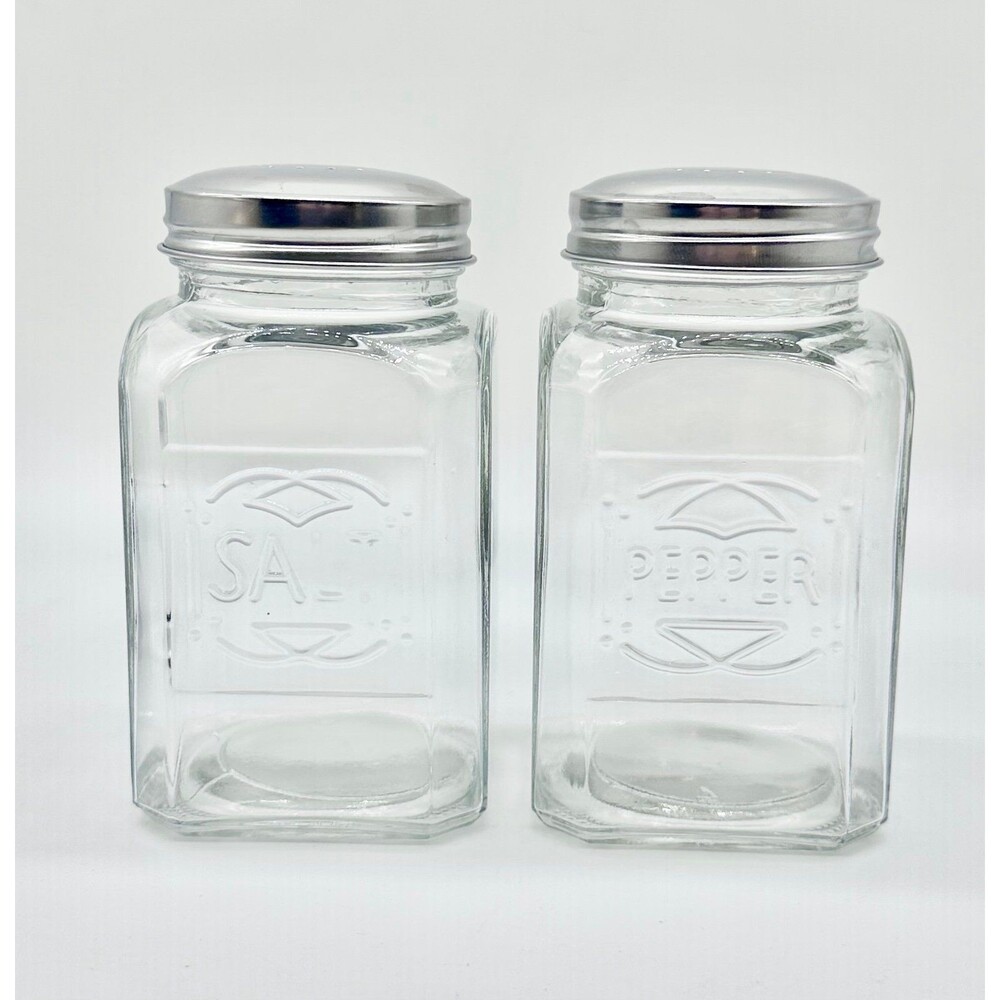 Set of Retro Clear 5” Glass Salt & Pepper Shakers
